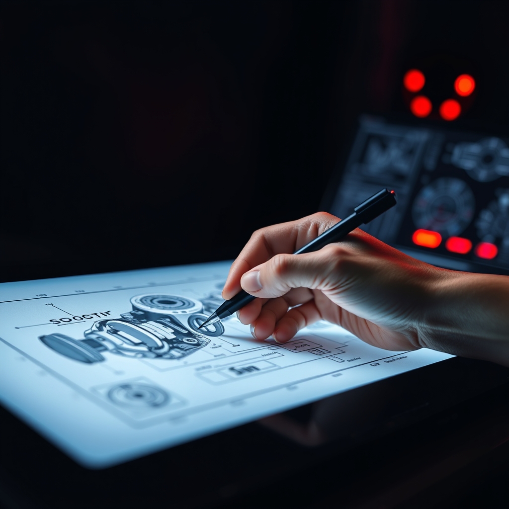 Diseño CAD de una pieza con lápiz óptico